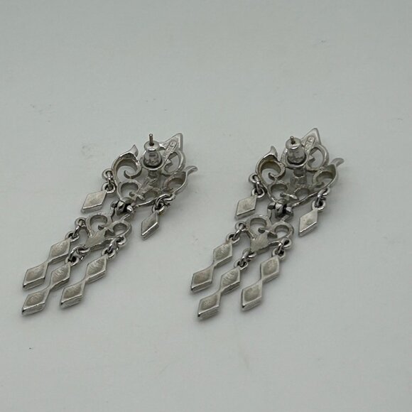 Monet Silver-Tone Chandelier Dangle Earrings With Ornate Design & Cascading Char - Picture 14 of 16
